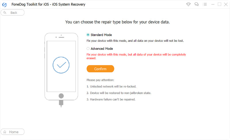 Solve “iPad Touch Screen Not Responding” Issue: FoneDog iOS System Recovery - Choose Mode
