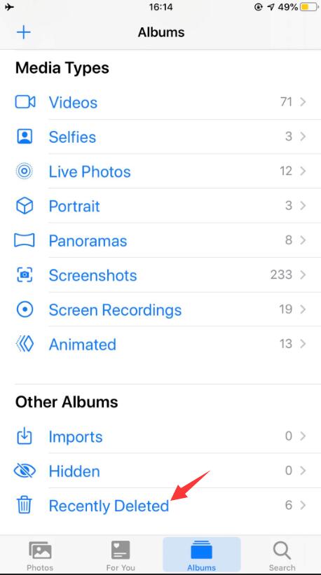 Restore Video Disappeared from iPhone via Recently Deleted Folder